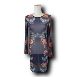 NWT NLY Trend Floral Boho Sheer Long Sleeve Dress